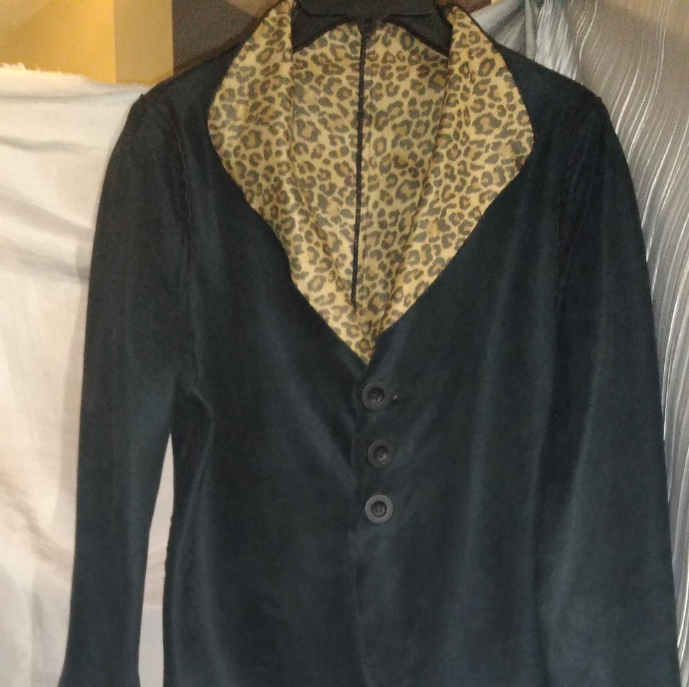 Reversible Suede Jacket Black & Leopard Print - image 1